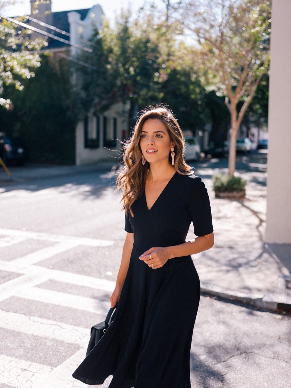 Gal Meets Glam Edith Black V-Neck Midi Dress